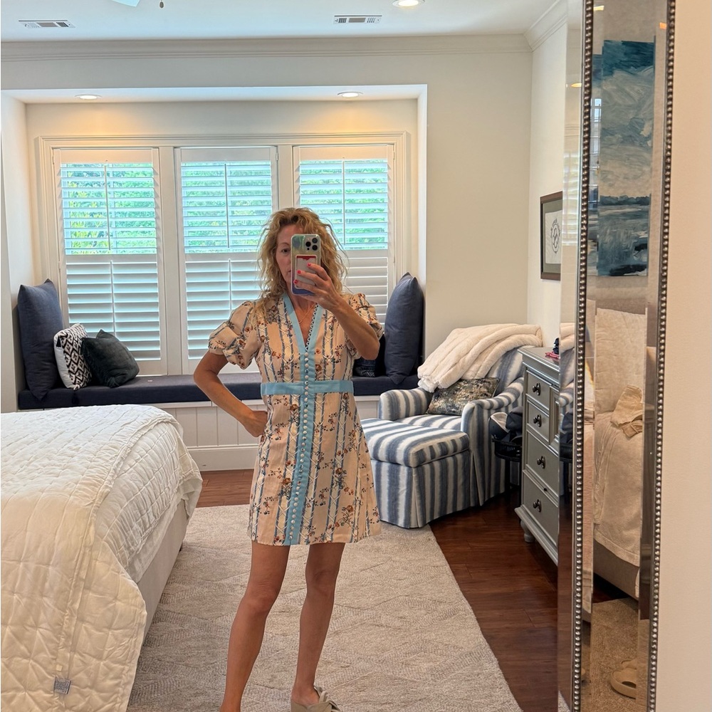 Floral Blue and Cream Midi Dress